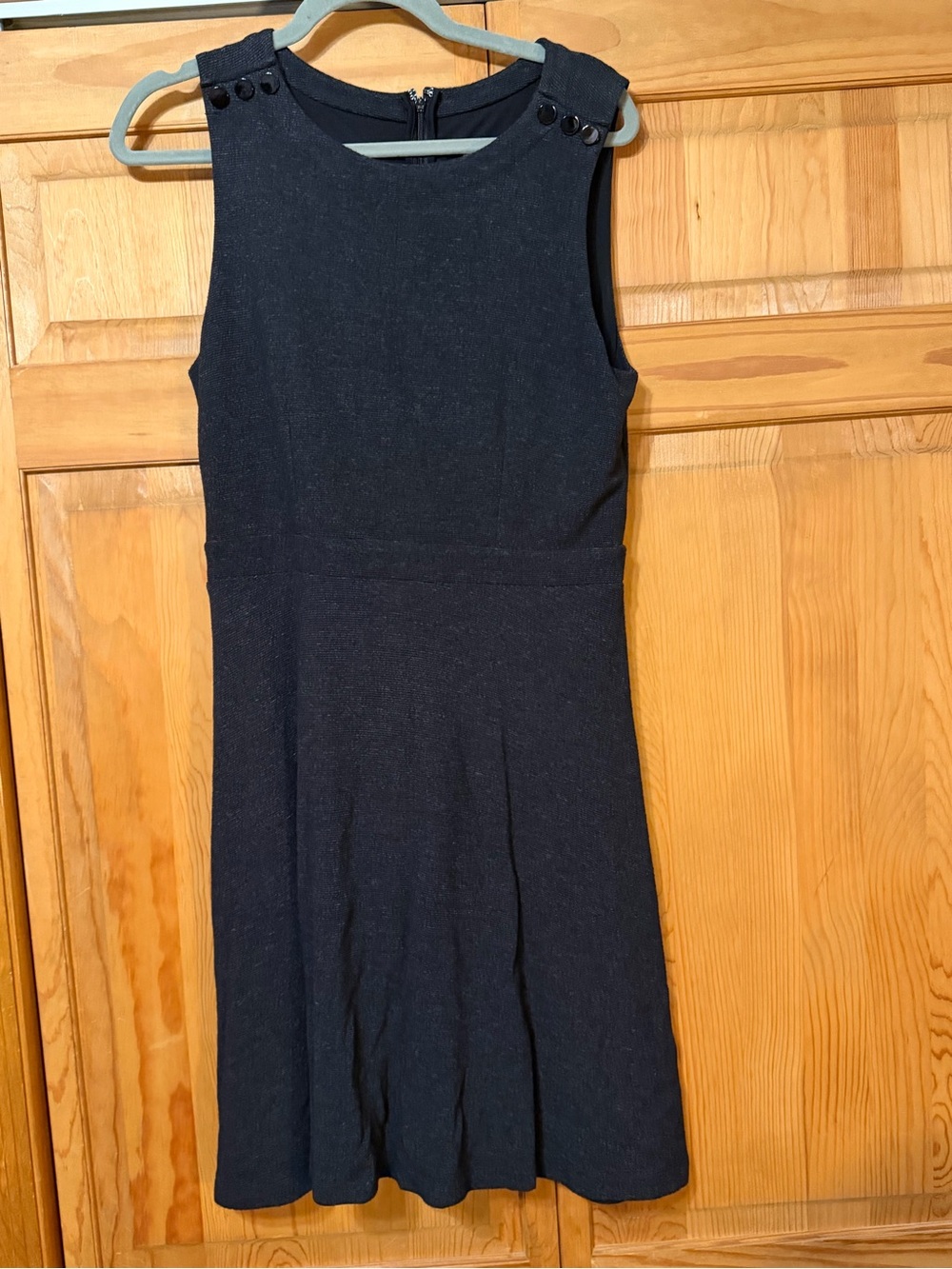 LOFT Navy Sleeveless A-Line Dress with Shoulder Button Detail